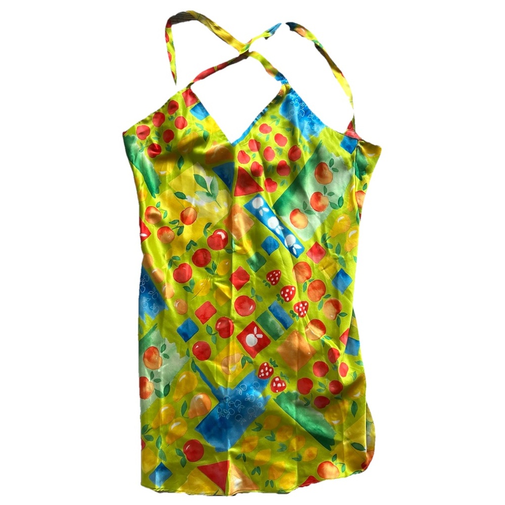 Vintage 90s Cherry Satin Slip Dress Fairycore Womens Medium Fruits Retro Cottage